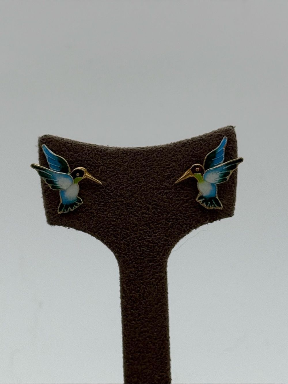 Hummingbird Enamel Stud Earrings - Blue & White
